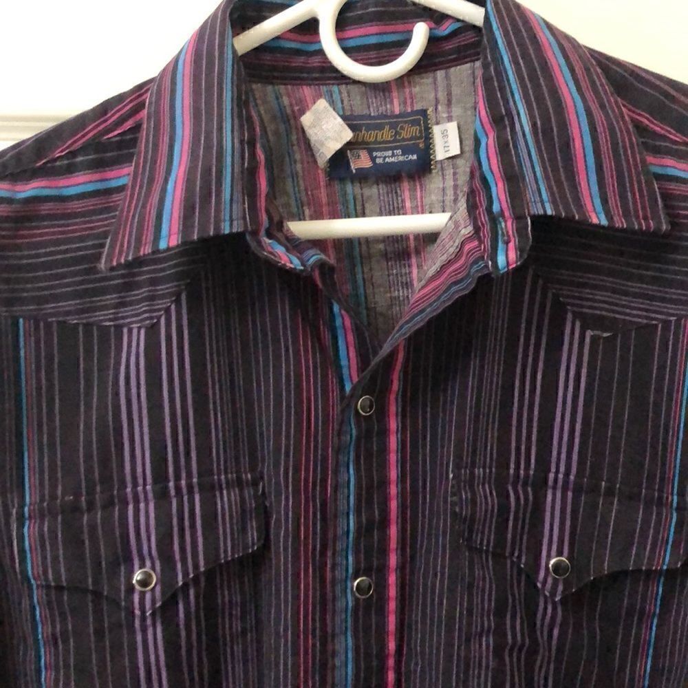 Vintage panhandle slim fit mens long sleeve. Western stripe size 17X35 - Picture 2 of 10
